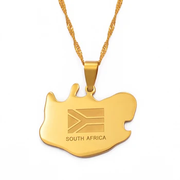 Anniyo Dienvidāfrikas karte kulons kaklarotas rotaslietas, zelta krāsa,Āfrikas valstīs, kartes dienvidāfrikas karte #001921