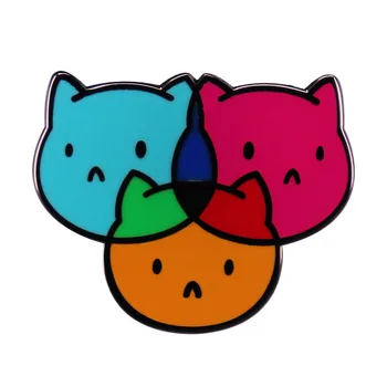 Trīs primārās krāsas Kaķis draugiem Emaljas Pin broša cute pet Fsassy kitty Žetons rotaslietas piederumu
