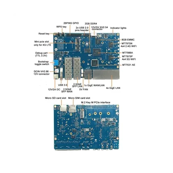 Banānu PI BPI-R3 MT7986 2G+8G EMMC Attīstības Padome ar 256G SSD+4G Modulis+Case+8XAntennas+Siltuma Izlietne+Power ES Plug