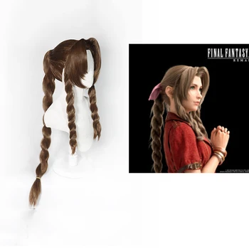Final Fantasy VII Aerith Gainsborough Cosplay Brūna Parūka Long Cirtaini Cosplay Parūkas karstumizturīgs Sintētisko Matu Peruca sievietēm