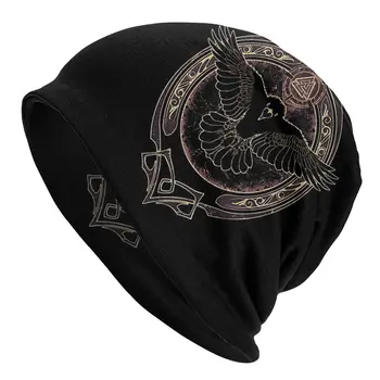 Viking Raven Un Valknut Simbols Unisex Sunīti Ziemā Silts Pārgājienu Cepures Dubultā Slāņa Plānas Cepuri Elpojošs Vāciņi