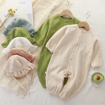 Baby Pavasara-Rudens Jaunu Kāpšanas Apģērbu Jaundzimušajam, Ilgi Romper vienkrāsainu Kokvilnas Marle Bodysuit Bērnu Vasaras Pidžamas
