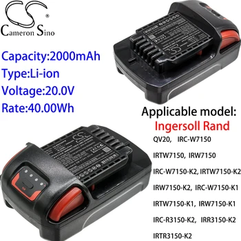 Kamerons Ķīnas Litija jonu akumulators 2000mAh 20.0 V Ingersoll Rand QV20,IRC-W7150,IRTW7150,IRW7150,IRC-W7150-K2,IRTW7150-K2