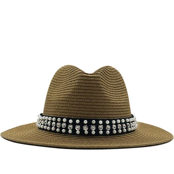 luksusa Sievietes Panamas Cepure Vasaras Saules Cepures vīriešiem Beach Salmu Cepuri Meitene UV Aizsardzība Klp chapeau femme