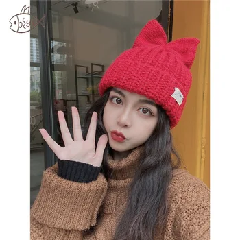 7 Krāsu Jaunu Sieviešu Modes Gadījuma Āra Ziemas Sarkanu Priekšgala Beanies Cepure Siltā un Aukstā Pierādījums Vienkārši Skaistas Cepures Skullies