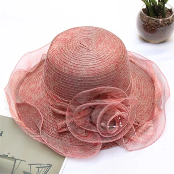 2023 Jauno Vasaras Organza Fascinator Cepures Sievietēm, Kāzu Baznīcas Partiju Cepures, Dāmas Elegantas Ziedu Burvīgs Acu Platām Malām, Saules Cepure