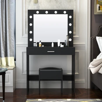 Melna Moderna Dizaina Guļamistaba Kosmētiku, tualetes Galds ar Gaismu un Izkārnījumos iekštelpu guļamistabas mēbeles