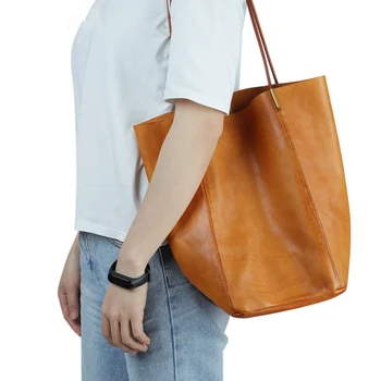 Dāmas īstas ādas sieviešu soma liela jauda, vienotā iepirkumu grozs miecētas āda tote somas GN-SB-nvzpzm