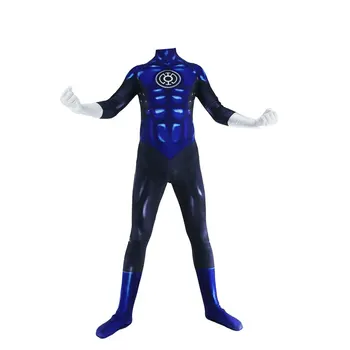 Zila Laternas Korpuss Cosplay Tērpu Halloween Puse Supervaronis Zentai Pieaugušo Bērni Jumpsuit Bodysuit