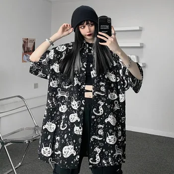 Brīvs korejiešu Stilā, Gothic Tumši Vintage Pusi piedurknēm Vīriešiem un Sievietēm Hip-hop Īsām Piedurknēm Top Unisex Harajuku Streetwear Camisa