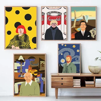 Pielāgojama Abstrakts Skaitlis, Audekls Gleznošanai Yayoi Kusama Sienas Dzīvojamā Istabā, Mājas Dekoru Van Goga Mākslas Drukas Plakāts