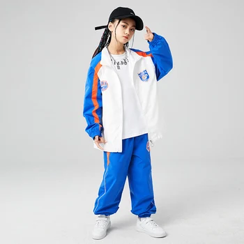 Bērniem Hip Hop Apģērbu Zilā Jaka Ikdienas Sporta Sviedri Jogger Bikses Meitenēm Zēniem Kpop Džeza Deja Kostīmu Cheerleader Apģērbs
