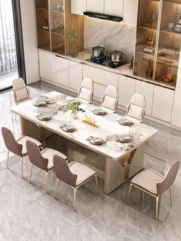 Pusdienu galda ir gaiša un grezns, un high-end jaunu stilu akmens plāksnes sadzīves pusdienu galda ir moderna un vienkārša, rect