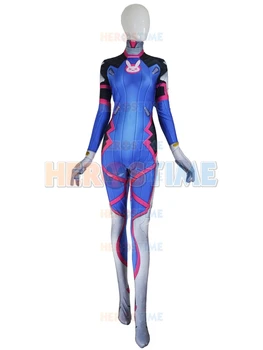 3D Drukāšana Dāma D VA Kostīms Sieviešu Halloween Cosplay dva Zentai Catsuit Spandex D. VA Bodysuit