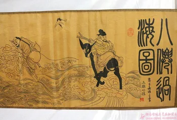 Seno Ķīniešu Mākslas Eight immortals, kas šķērso jūras ilgi, ritiniet paintingArt Plakātu masīvkoka Ritiniet Gleznas#45