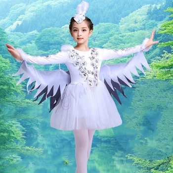 Bērniem Putna Kostīms Meitenēm Baltā Baleta Deju Kleitu Dzīvnieku Cosplay Halloween Putniem, Pasaku Spārnus Posmā Veiktspējas Mākonis Lietas