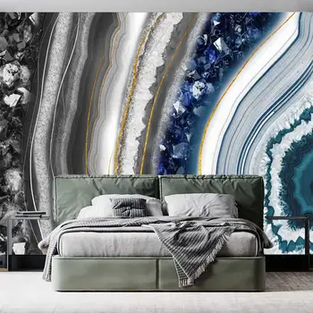 Paaudzes gaismas luksusa mikrokristāliskais marmora agate šķēle inkrustēts dimanta dzīvojamā istaba guļamistaba pasūtījuma pašlīmējošas tapetes