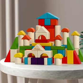 30/54/74pcs Koka Montessori Celtniecības Bloki Rotaļlietas DIY Samontēti Agrīnās Izglītības Zēniem Un Meitenēm Bērnu Rotaļlietas 2-3-6 Gadiem