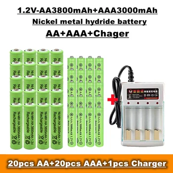 Lupuk - AA + AAA Nimh atkārtoti Uzlādējams Akumulators, 1.2 v 3800 MAH / 3000 mAh, Tālvadības pults, Rotaļlietas, radio, utt. + lādētājs pārdošanas