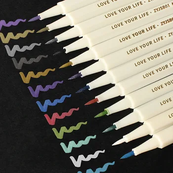 12 krāsu perlamutra krāsu marķieri mīkstajam rokraksta pildspalvu DIY ātri žāvēšanas eļļas bāzes pildspalvas marķieri komplekts