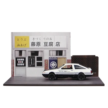 1:32 Mēroga AE86 Sākotnējā D Fujiwara Tofu Veikals, Autostāvvieta Fona Valdes Modeli Pizza Veikals Cafe Skatuves Fona
