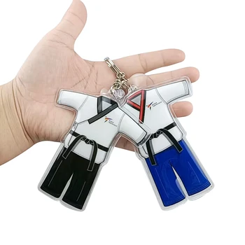 Jaunu poomsae dobok keychains taekwondo v kakla 4 krāsas doboks atslēgu ķēdes dāvanas bērnu studentiem, vairumtirdzniecība