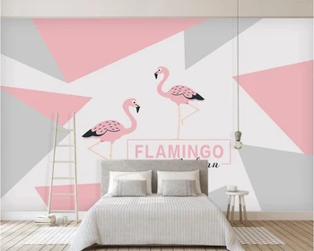 beibehang Pasūtījuma krāsošana izmēra 3D tapetes Ziemeļvalstu rozā vienkārši flamingo bērni telpu dekorēšana fona Papel de Salīdzinot tapetes
