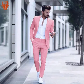 2023 Gadījuma Modes Grezns Biznesa Vīriešiem ir Uzvalks, Kāzu svinības, Tuxedos Slim Fit Maksimālā Atloks Rozā Kostīmi Vīriešu(Jaka+Bikses)