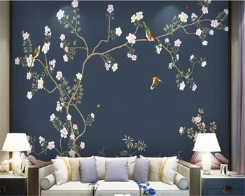 beibehang Pasūtījuma augstas izšķirtspējas roku apgleznoti ziediem, putnu krāsošana ar roku apgleznotus smalkas ziedu putnu foto sienas tapetes, 3d