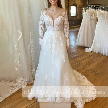 elegants mīļotā garām piedurknēm princese kāzu kleita mežģīņu aplikācijas Drēbes De Mariee Kāzu Kleita Līgava